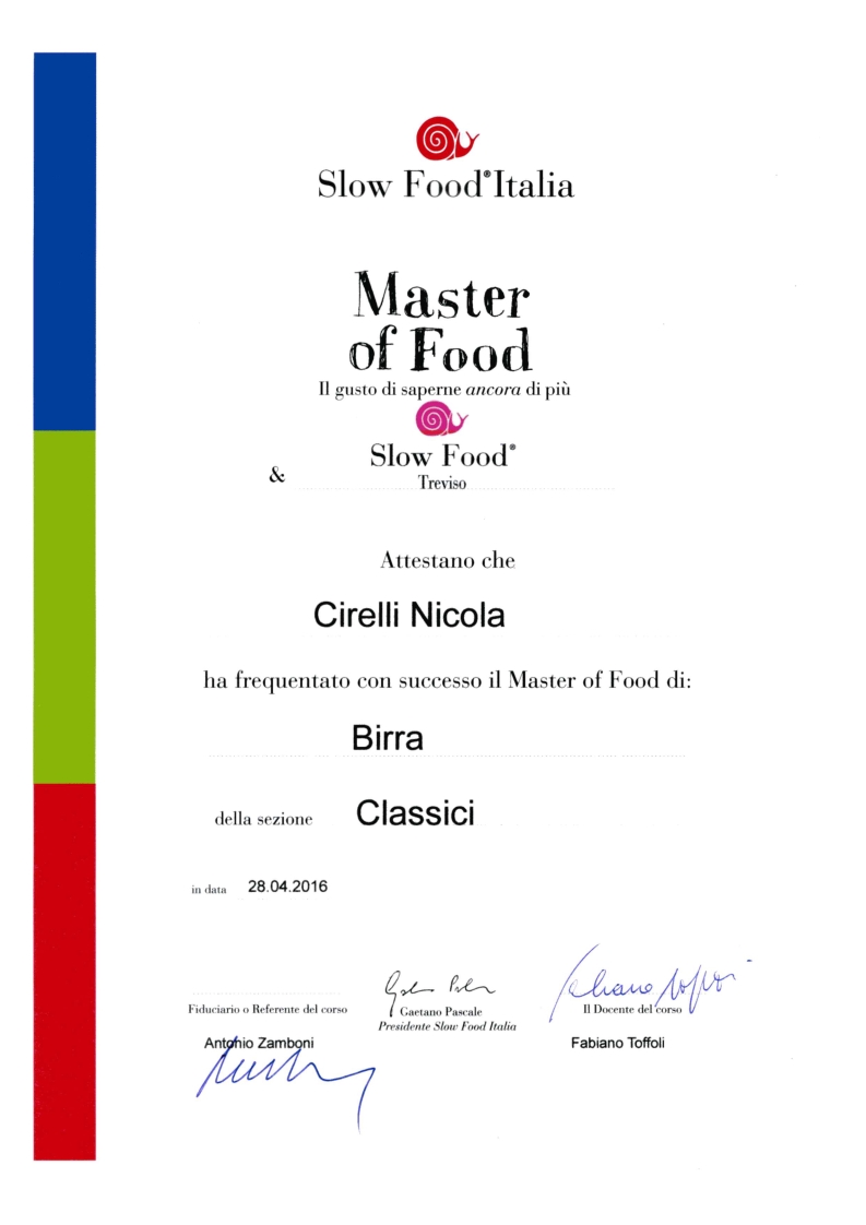 Attestato di Frequenza - Master Birra