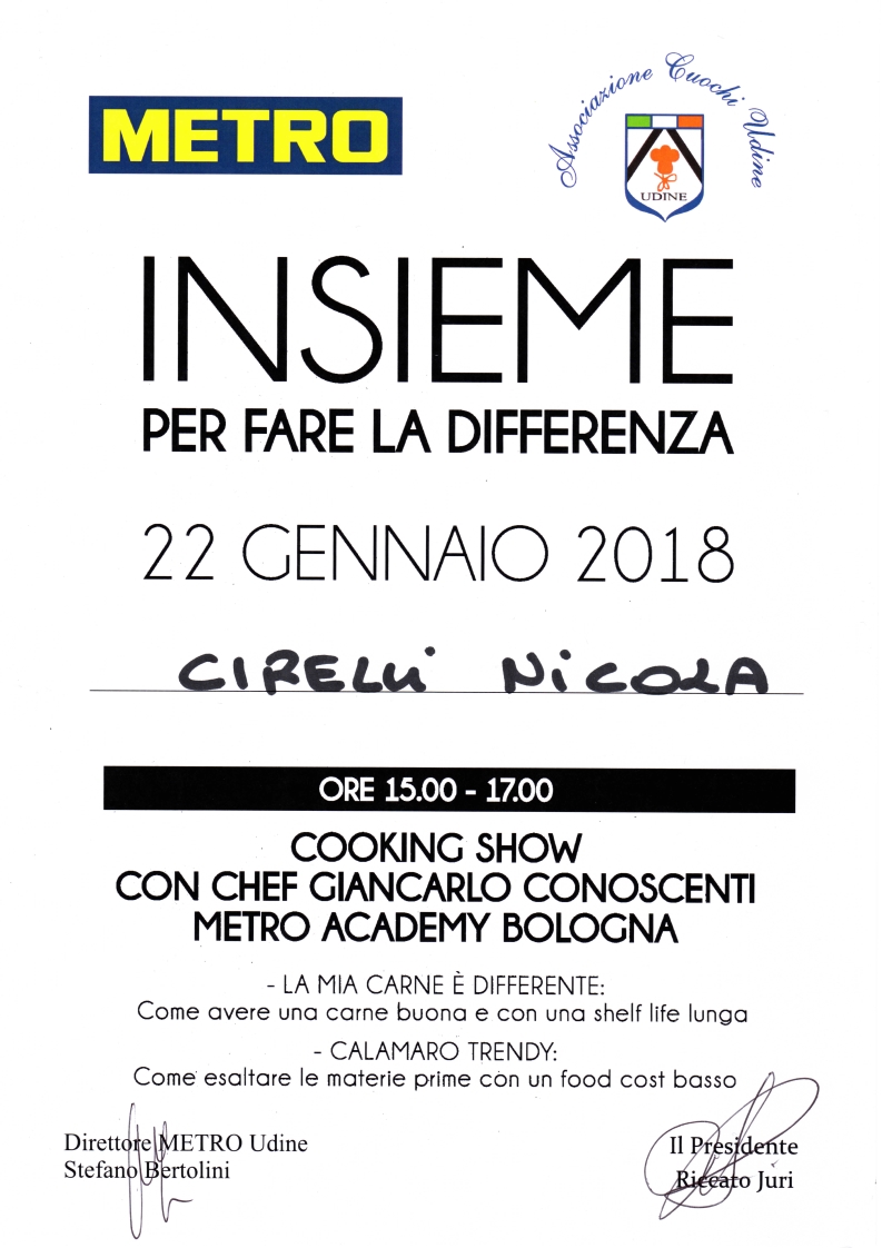 Attestato di Partecipazione - Cooking Show La Carne e il Calamaro