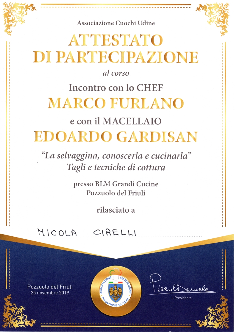 Attestato di Partecipazione - La Selvagina, Tagli e Tecniche di Cottura